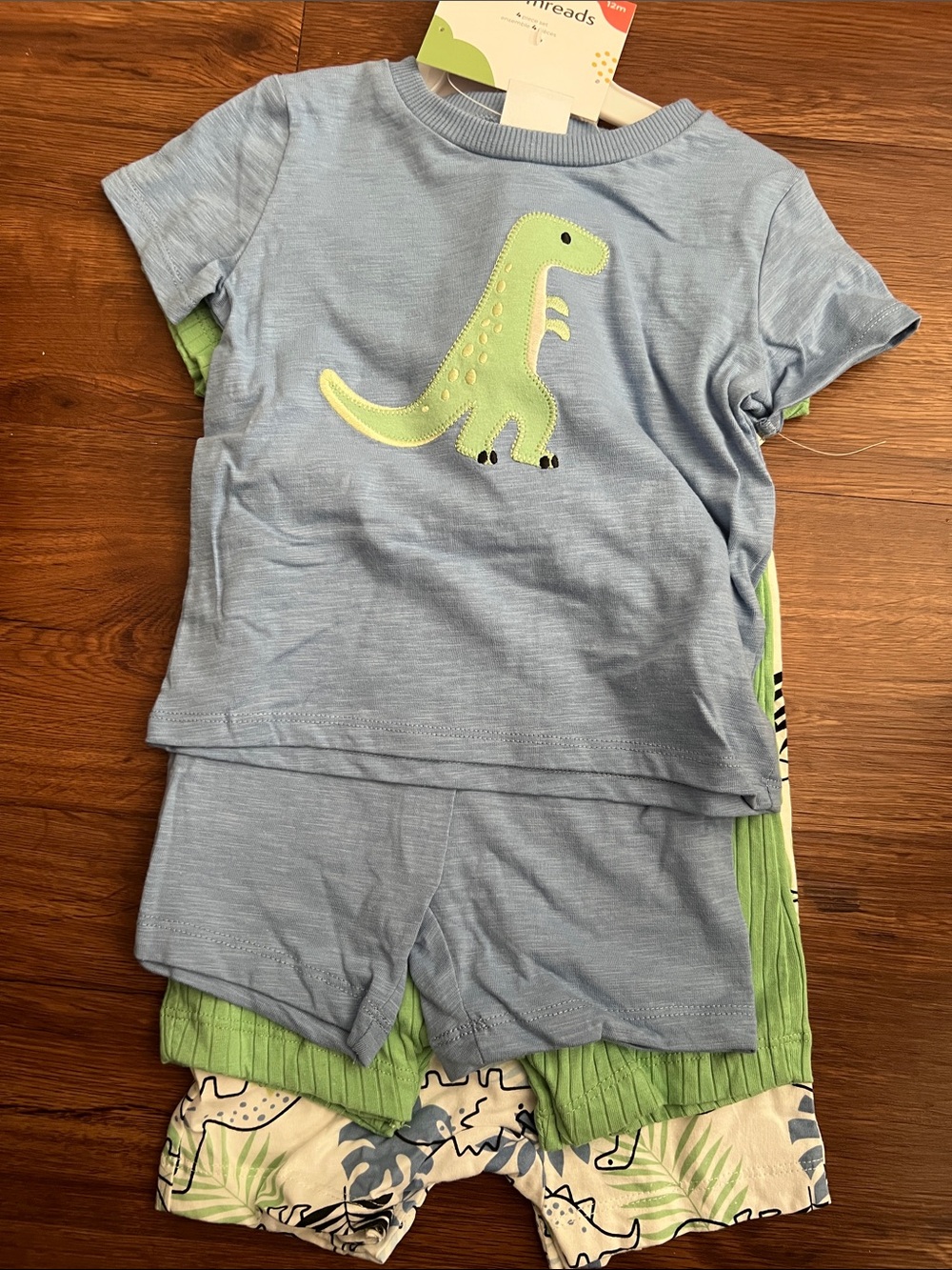 Light Blue & Lime Green Dino Short Pajama Set